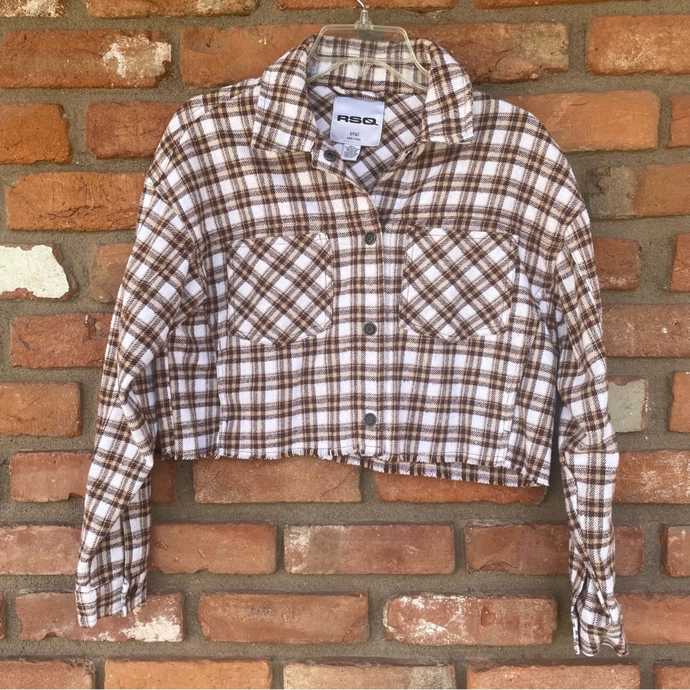 RSQ Plaid Raw Hem Crop Shirt Jacket Size Small Western Gorpcore